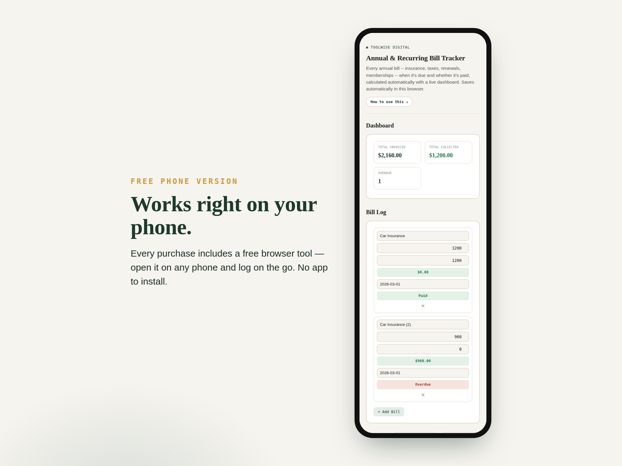 Annual Bill Tracker — Google Sheets & Excel spreadsheet by ToolWise Digital — view 3