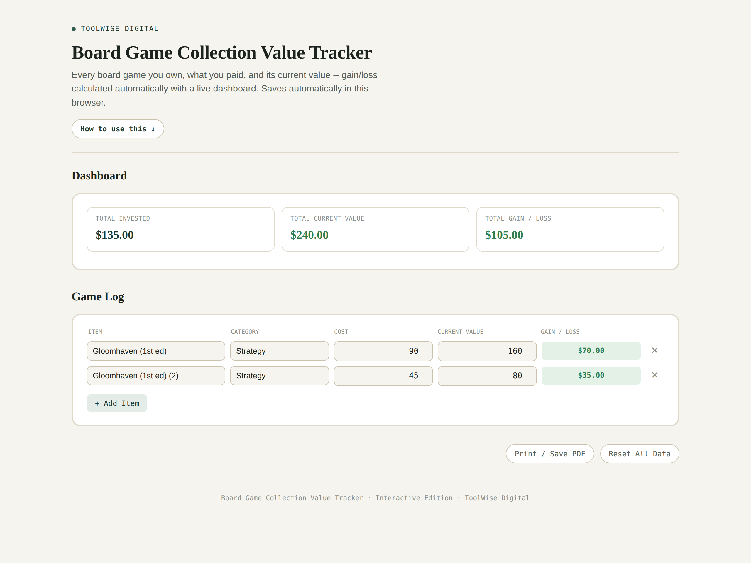 Board Game Collection Value Tracker