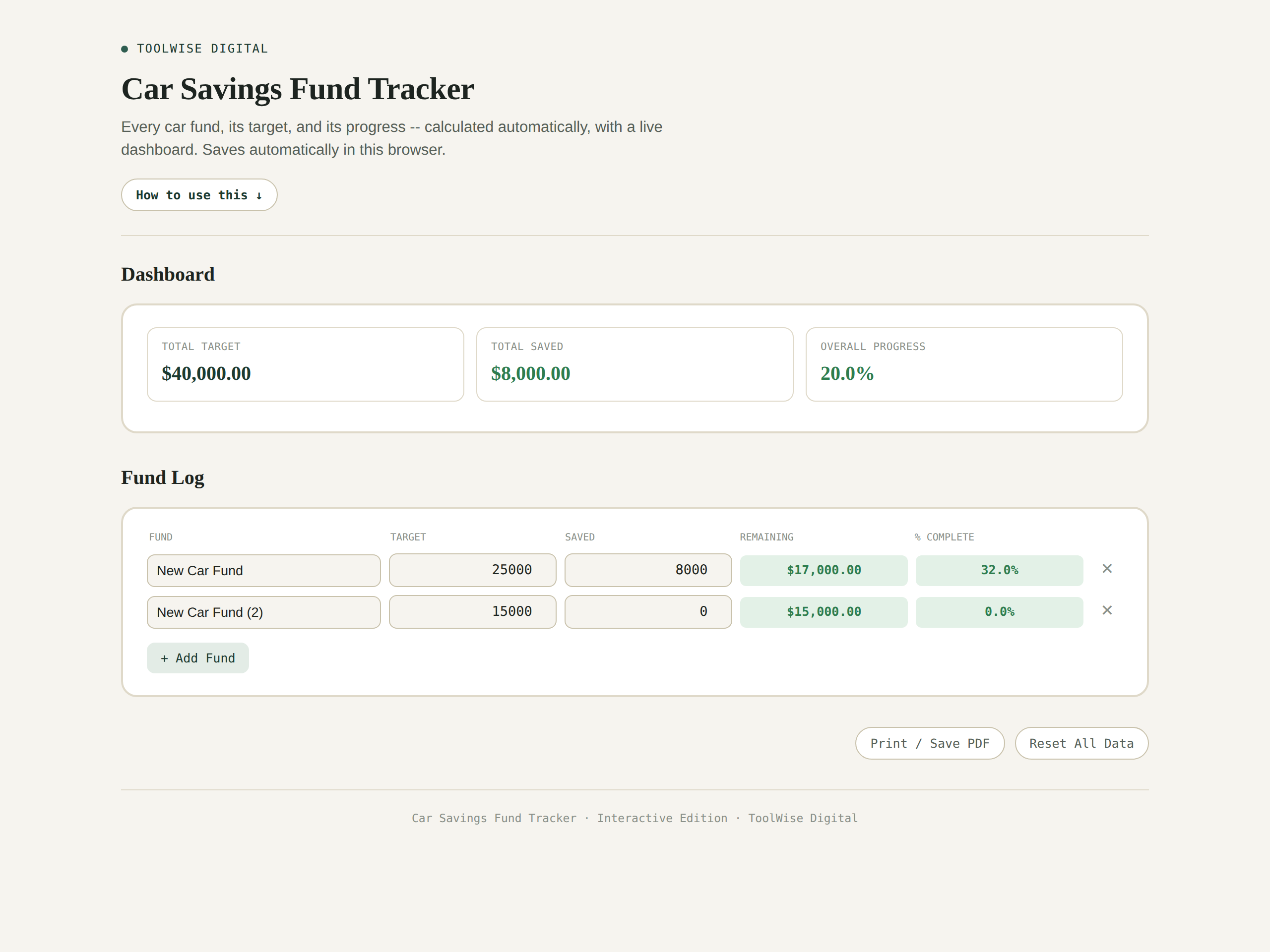 Car Savings Fund Tracker