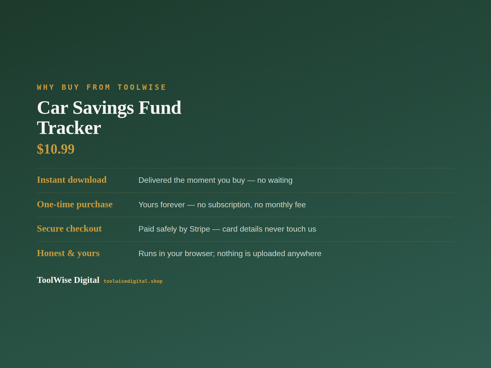 Car Savings Fund Tracker — Google Sheets & Excel spreadsheet by ToolWise Digital — view 8