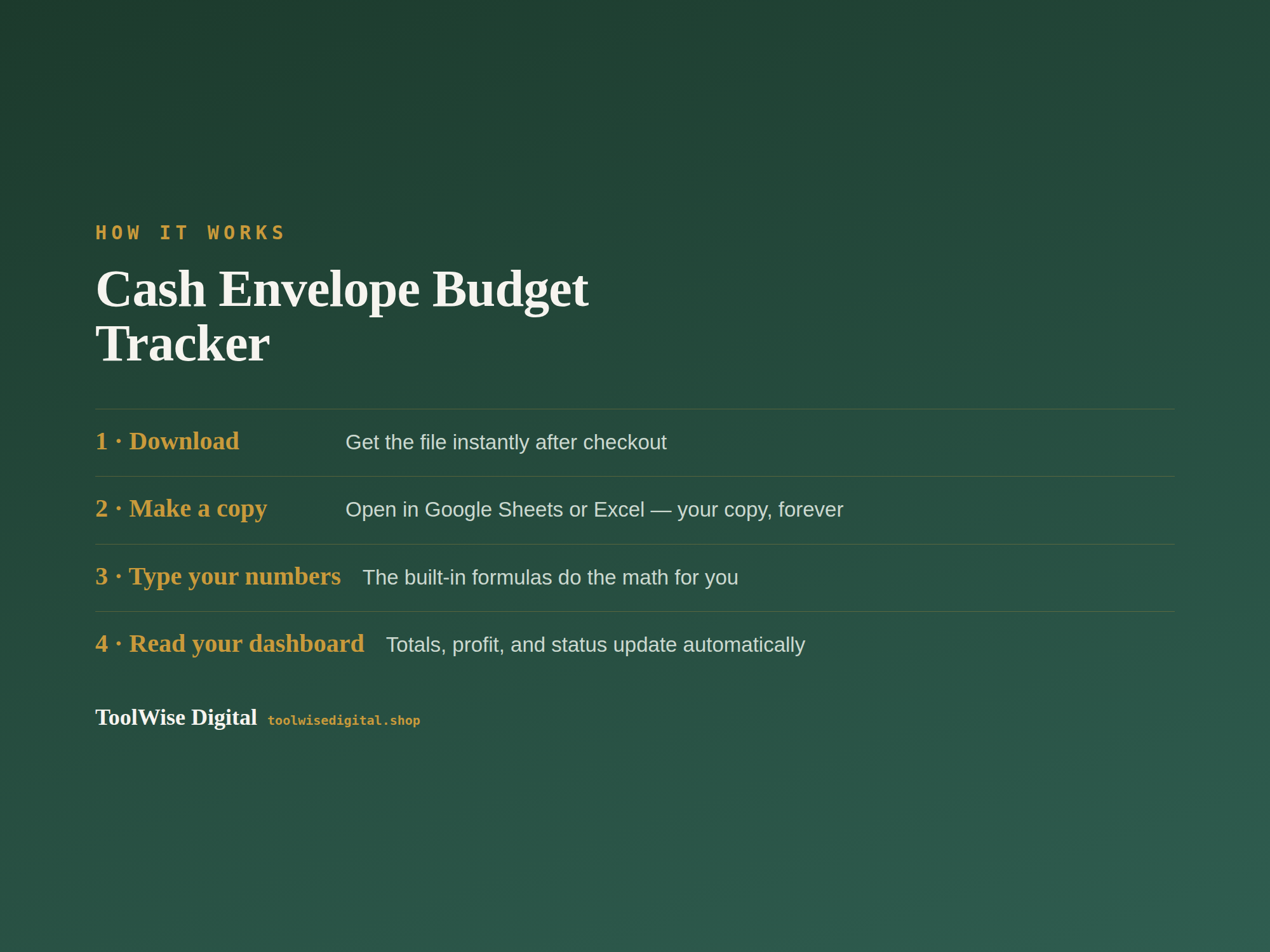 Cash Envelope Budget Tracker — Google Sheets & Excel spreadsheet by ToolWise Digital — view 5