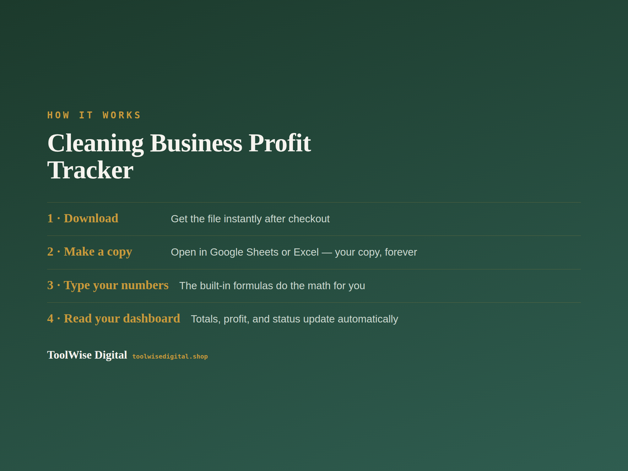 Cleaning Business Profit & Loss Tracker — Google Sheets & Excel spreadsheet by ToolWise Digital — view 5