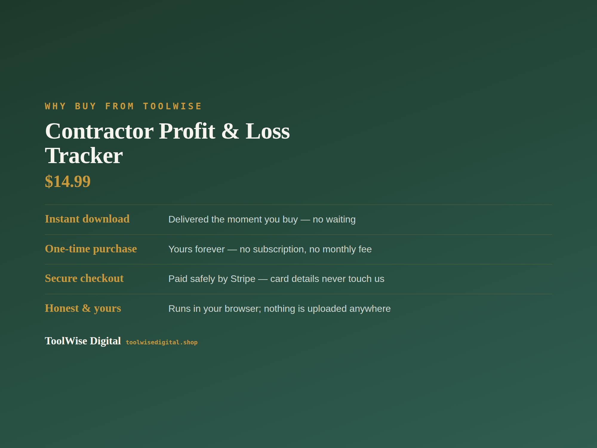 Contractor Profit & Loss Tracker — Google Sheets & Excel spreadsheet by ToolWise Digital — view 8