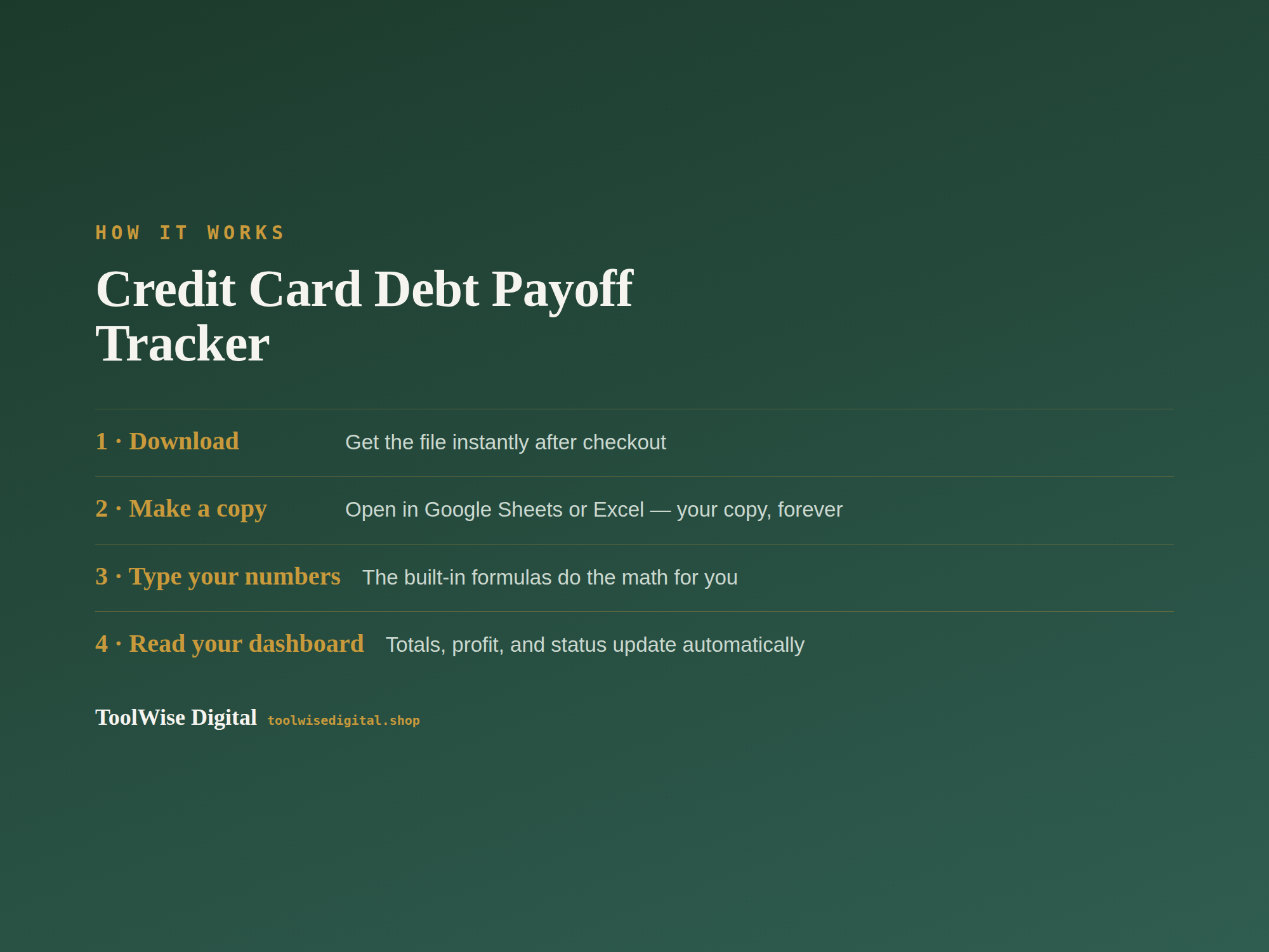 Credit Card Debt Payoff Tracker — Google Sheets & Excel spreadsheet by ToolWise Digital — view 5