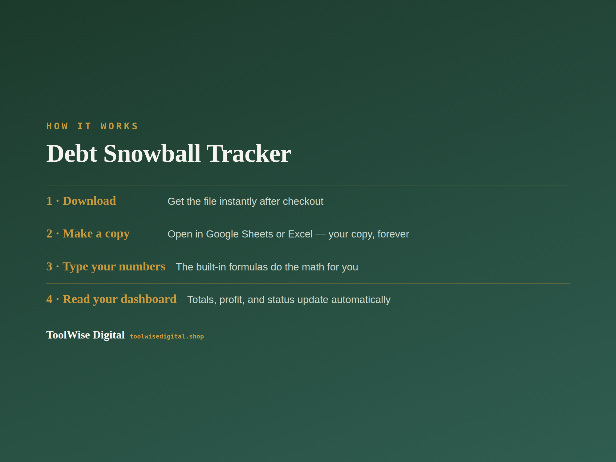 Debt Snowball Tracker — Google Sheets & Excel spreadsheet by ToolWise Digital — view 5