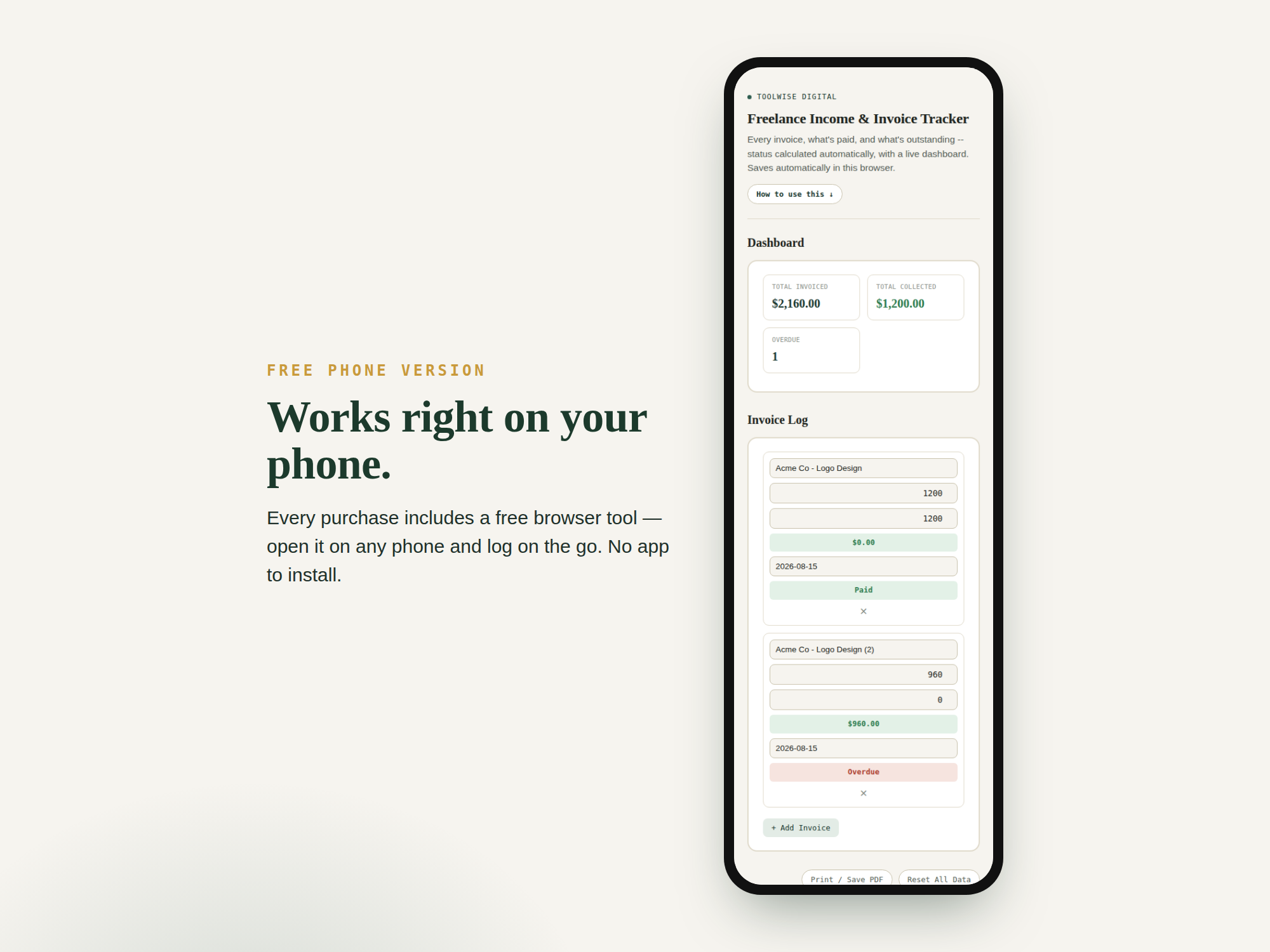 Freelance Income & Invoice Tracker — Google Sheets & Excel spreadsheet by ToolWise Digital — view 3