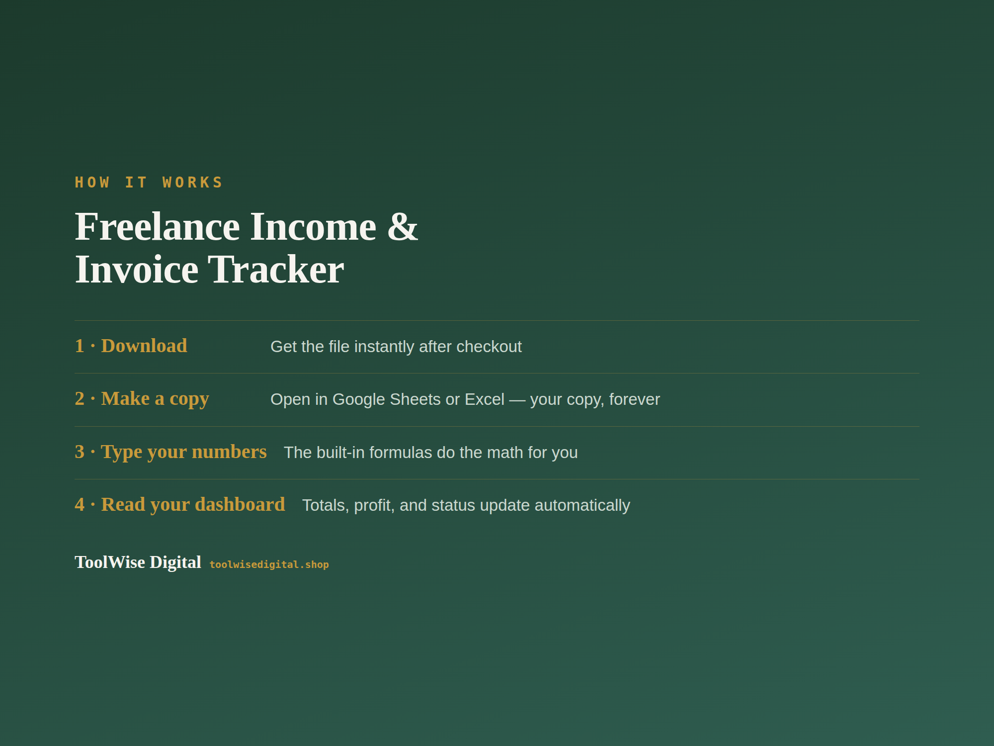 Freelance Income & Invoice Tracker — Google Sheets & Excel spreadsheet by ToolWise Digital — view 5