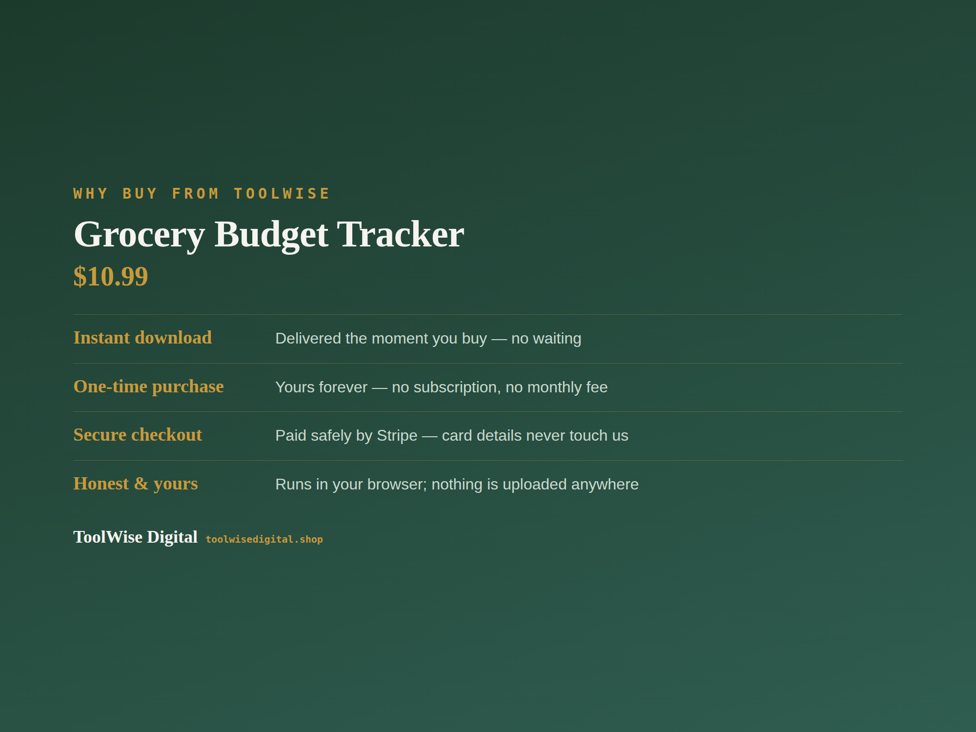 Grocery Budget Tracker — Google Sheets & Excel spreadsheet by ToolWise Digital — view 8