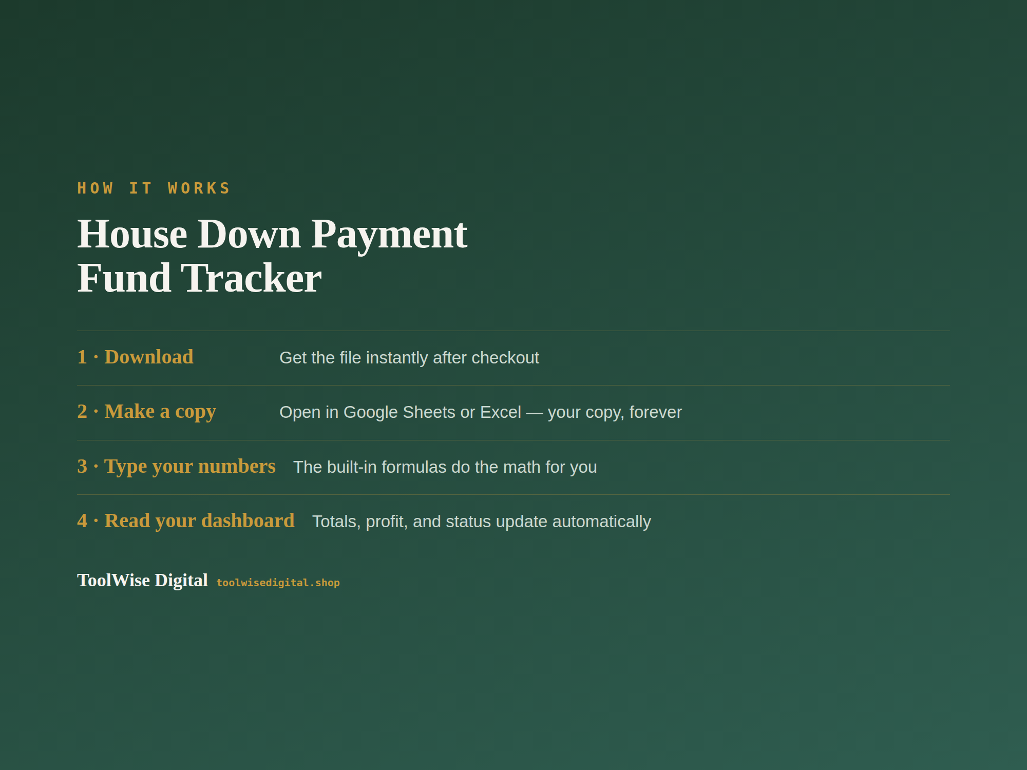 House Down Payment Fund Tracker — Google Sheets & Excel spreadsheet by ToolWise Digital — view 5