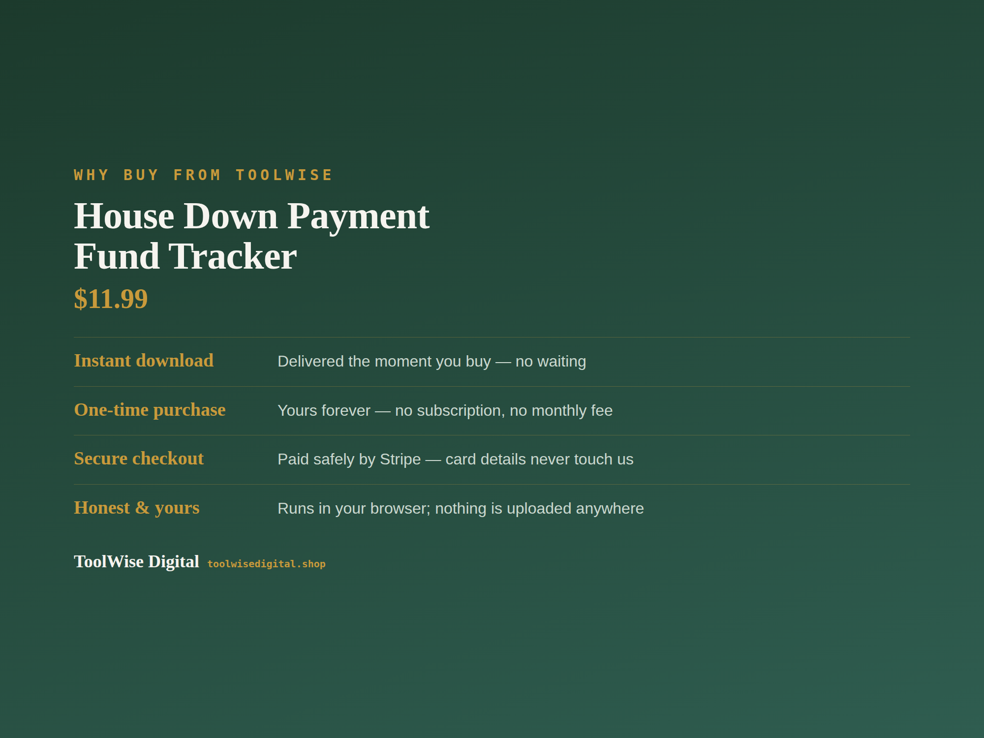 House Down Payment Fund Tracker — Google Sheets & Excel spreadsheet by ToolWise Digital — view 8