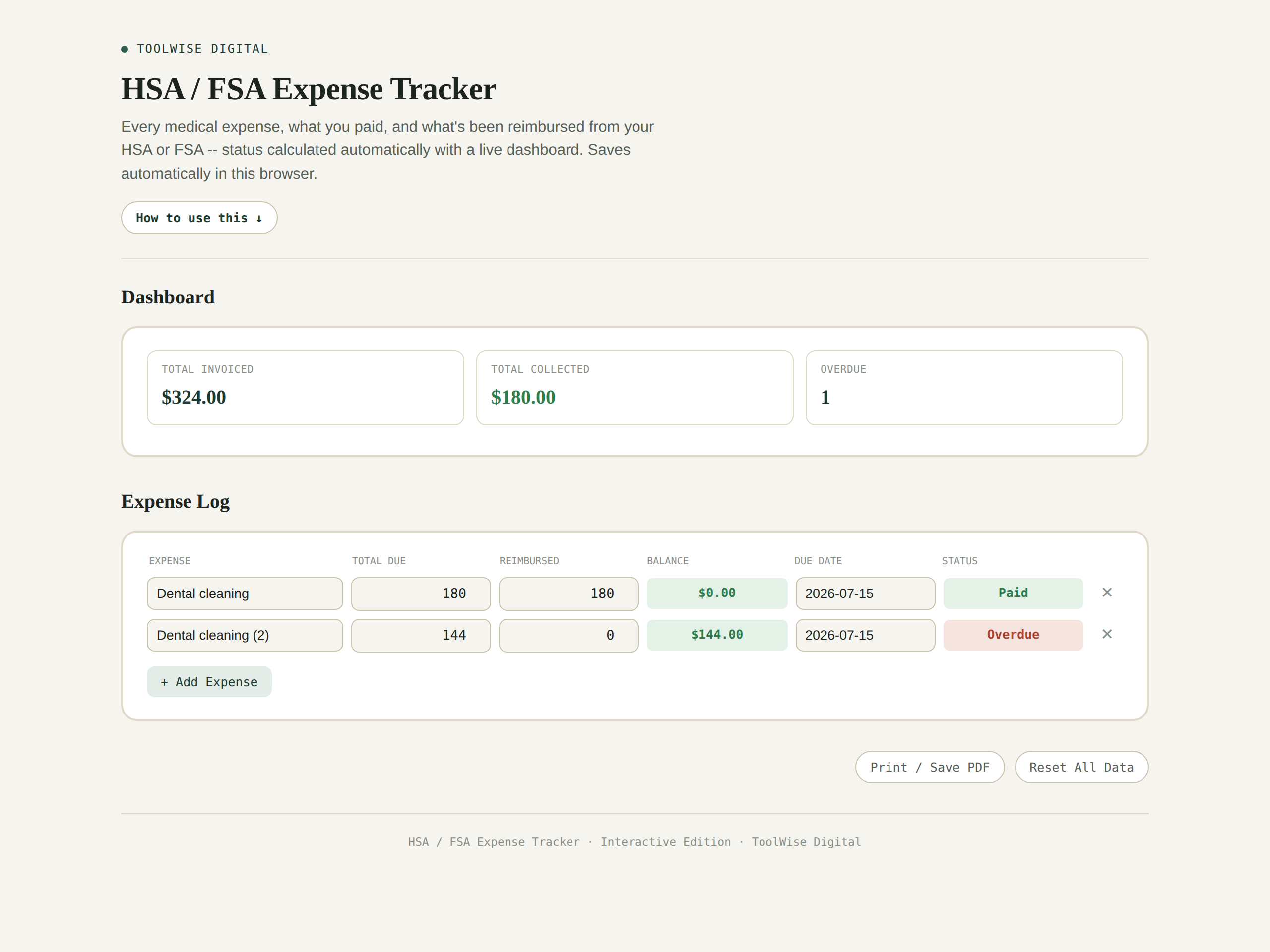 HSA FSA Expense Tracker