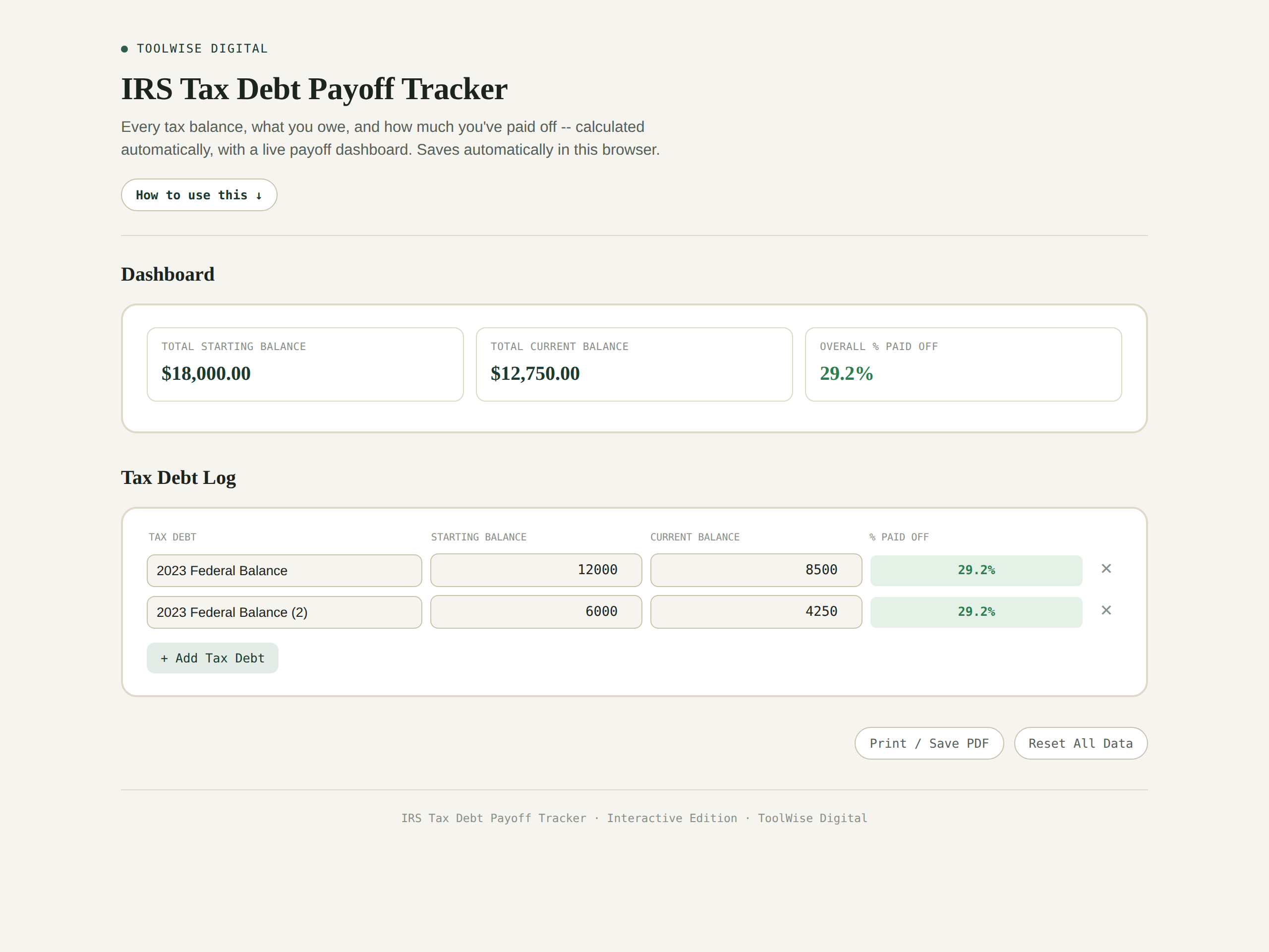 IRS Tax Debt Payoff Tracker