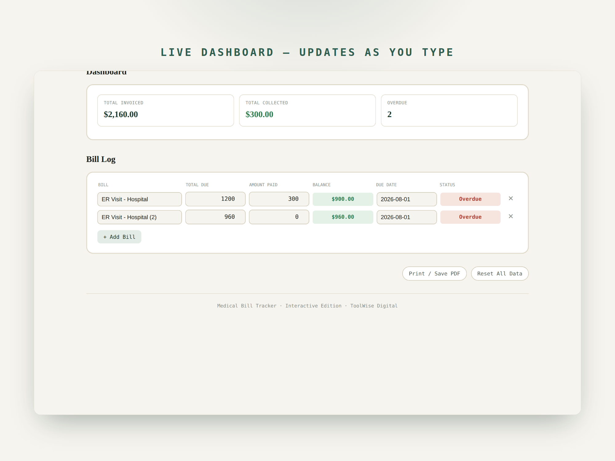 Medical Bill Tracker — Google Sheets & Excel spreadsheet by ToolWise Digital — view 7