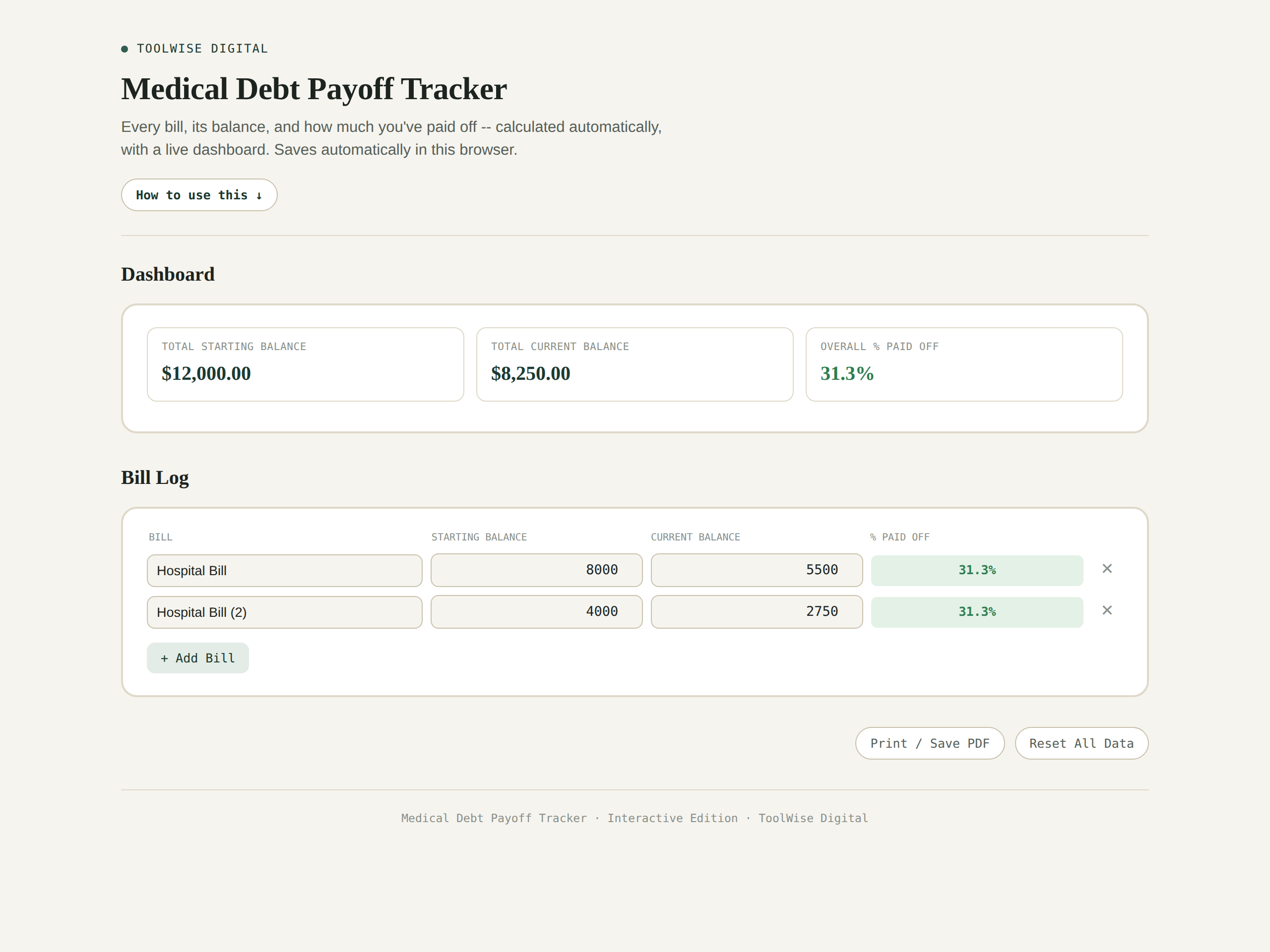 Medical Debt Payoff Tracker