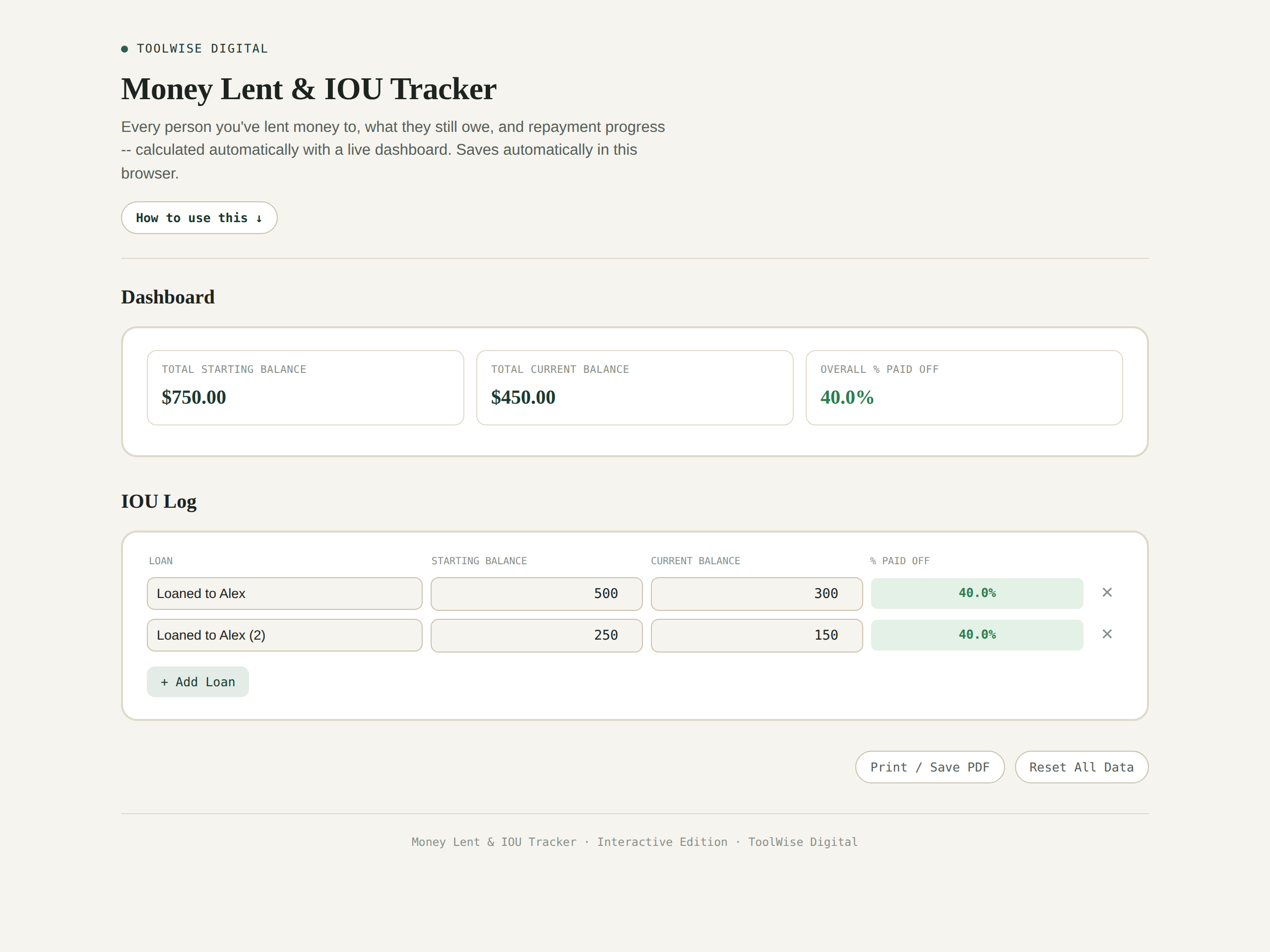 Money Lent & IOU Tracker