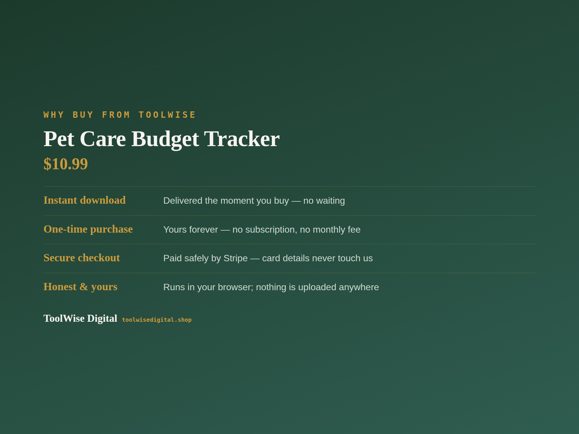 Pet Care Budget Tracker — Google Sheets & Excel spreadsheet by ToolWise Digital — view 8