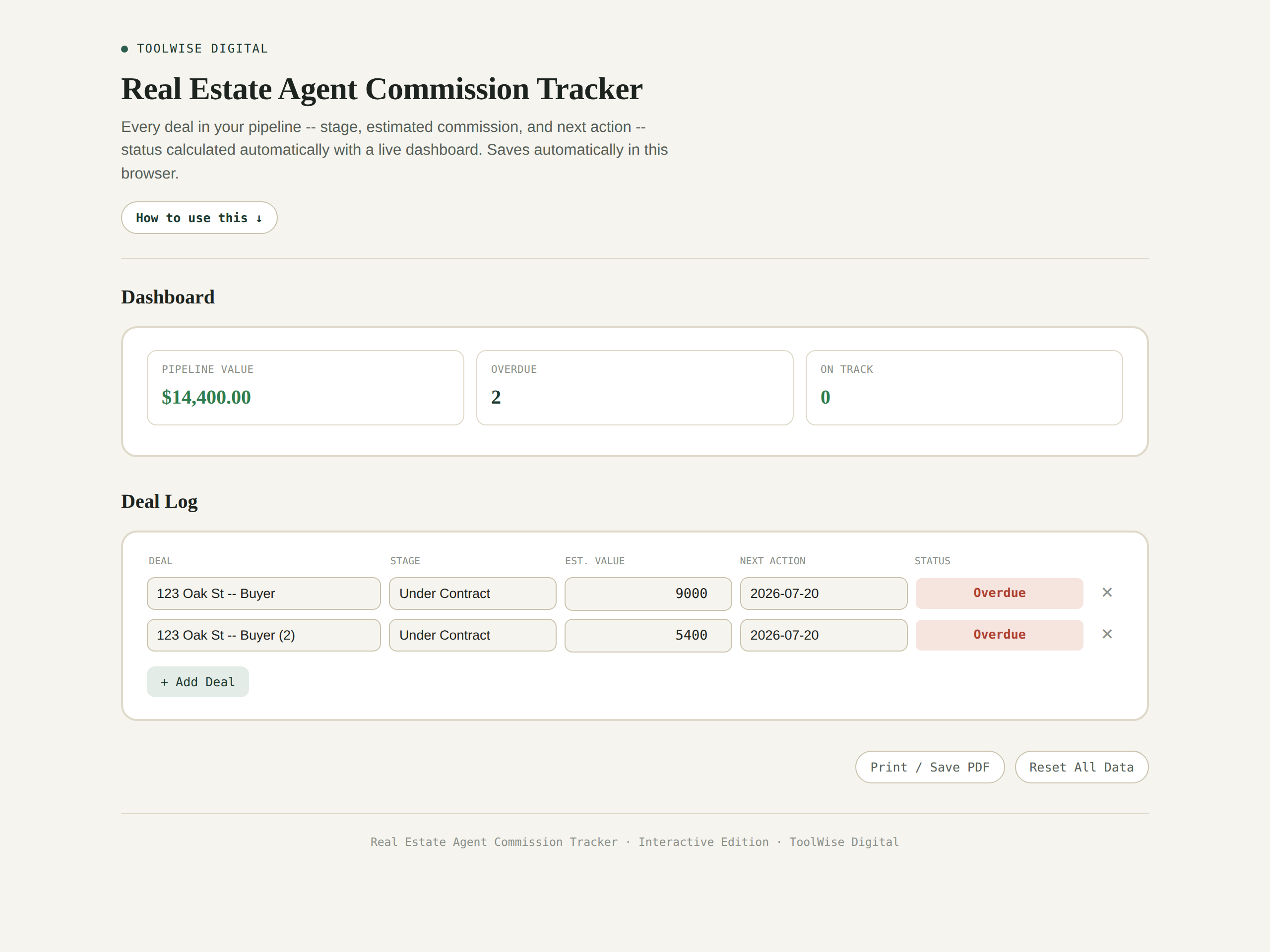 Real Estate Agent Commission Tracker