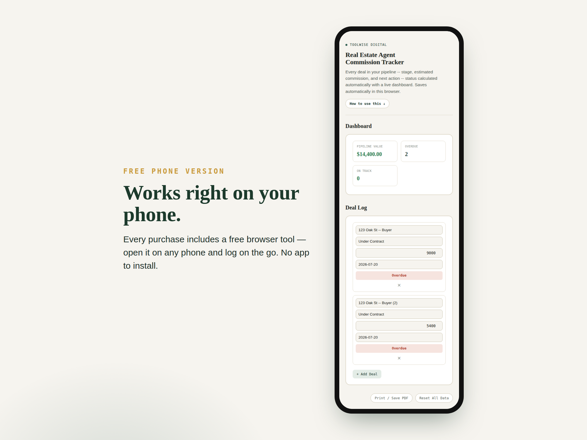 Real Estate Agent Commission Tracker — Google Sheets & Excel spreadsheet by ToolWise Digital — view 3