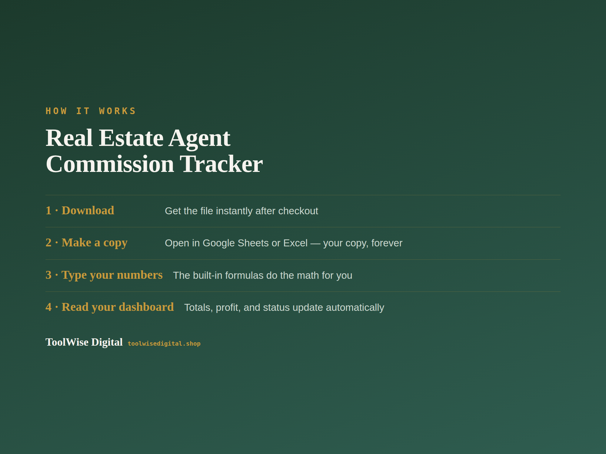 Real Estate Agent Commission Tracker — Google Sheets & Excel spreadsheet by ToolWise Digital — view 5