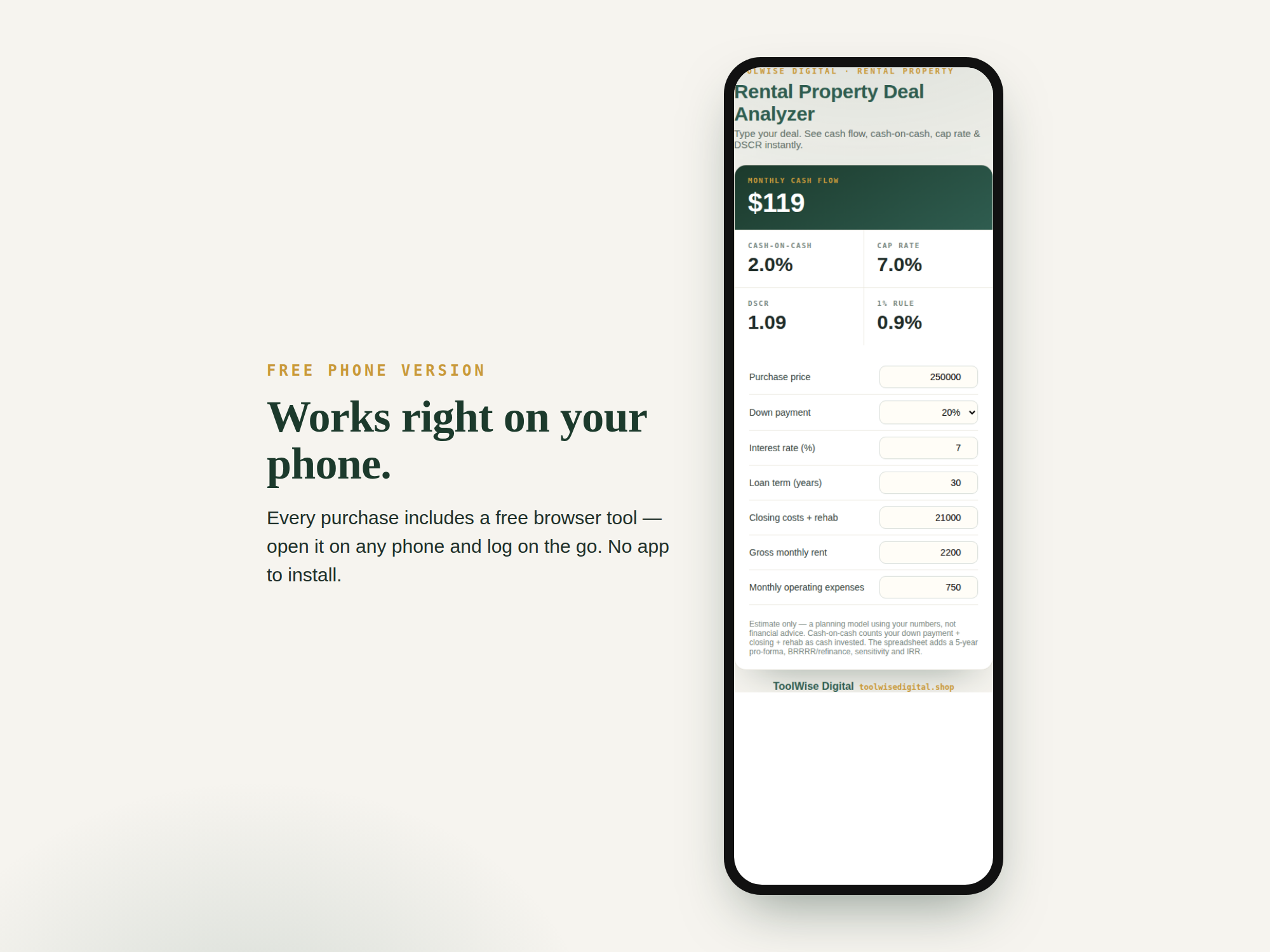 Rental Property Deal Analyzer (Pro) — Google Sheets & Excel spreadsheet by ToolWise Digital — view 3