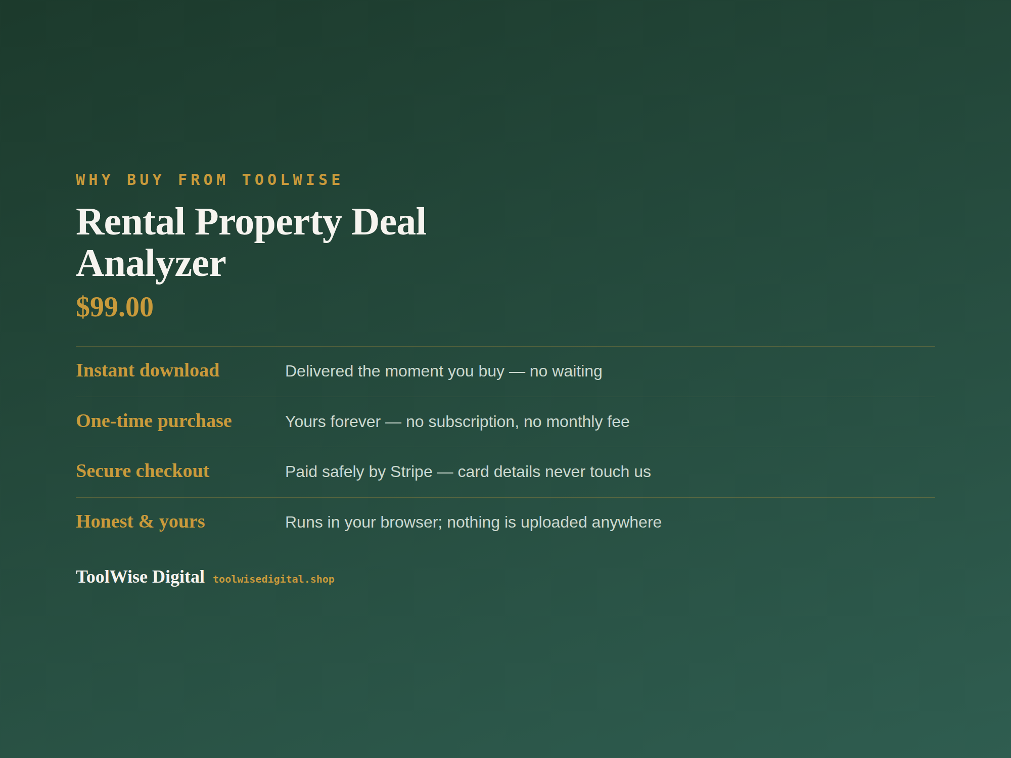 Rental Property Deal Analyzer (Pro) — Google Sheets & Excel spreadsheet by ToolWise Digital — view 8