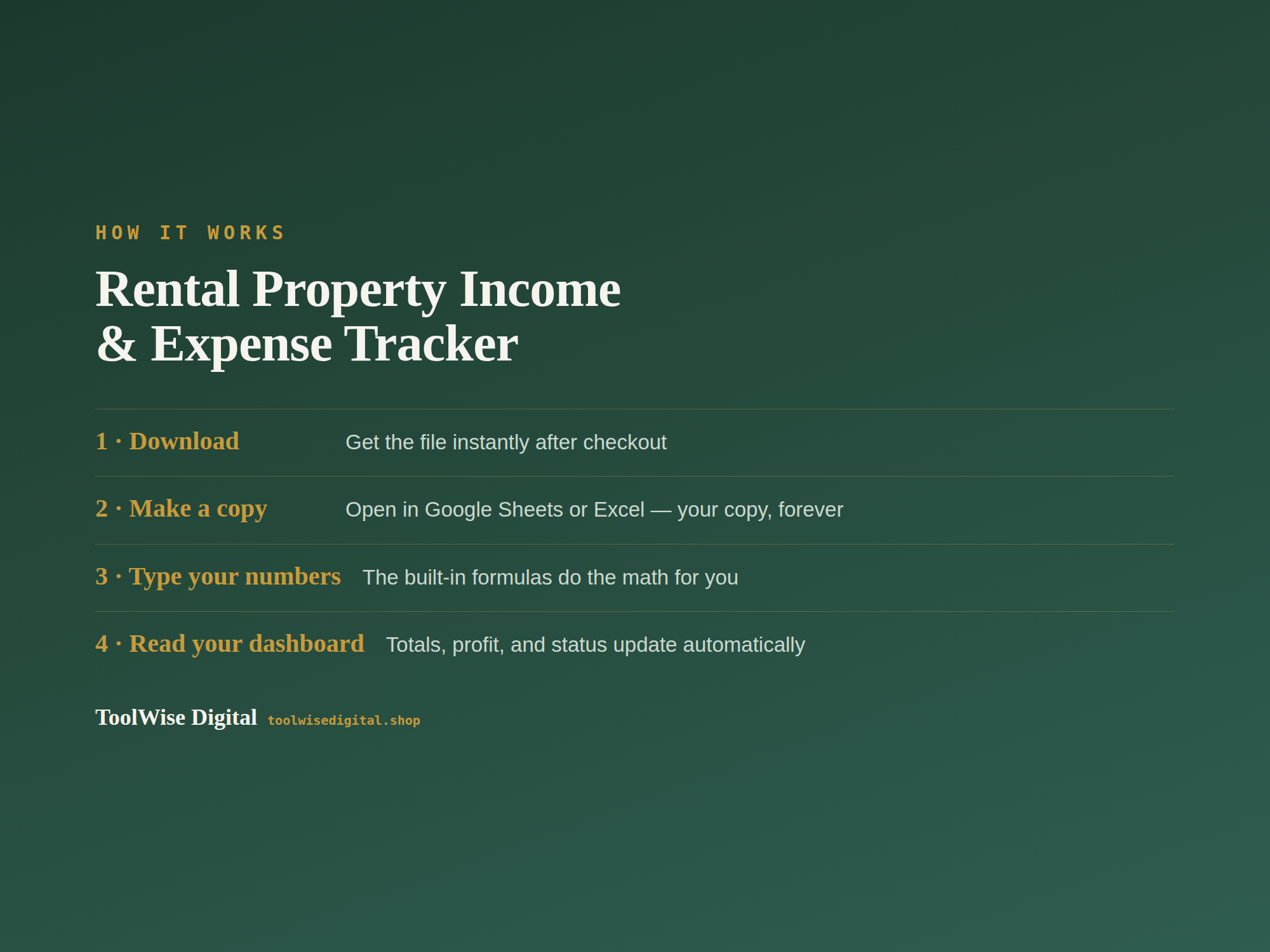 Rental Property Income & Expense Tracker — Google Sheets & Excel spreadsheet by ToolWise Digital — view 5