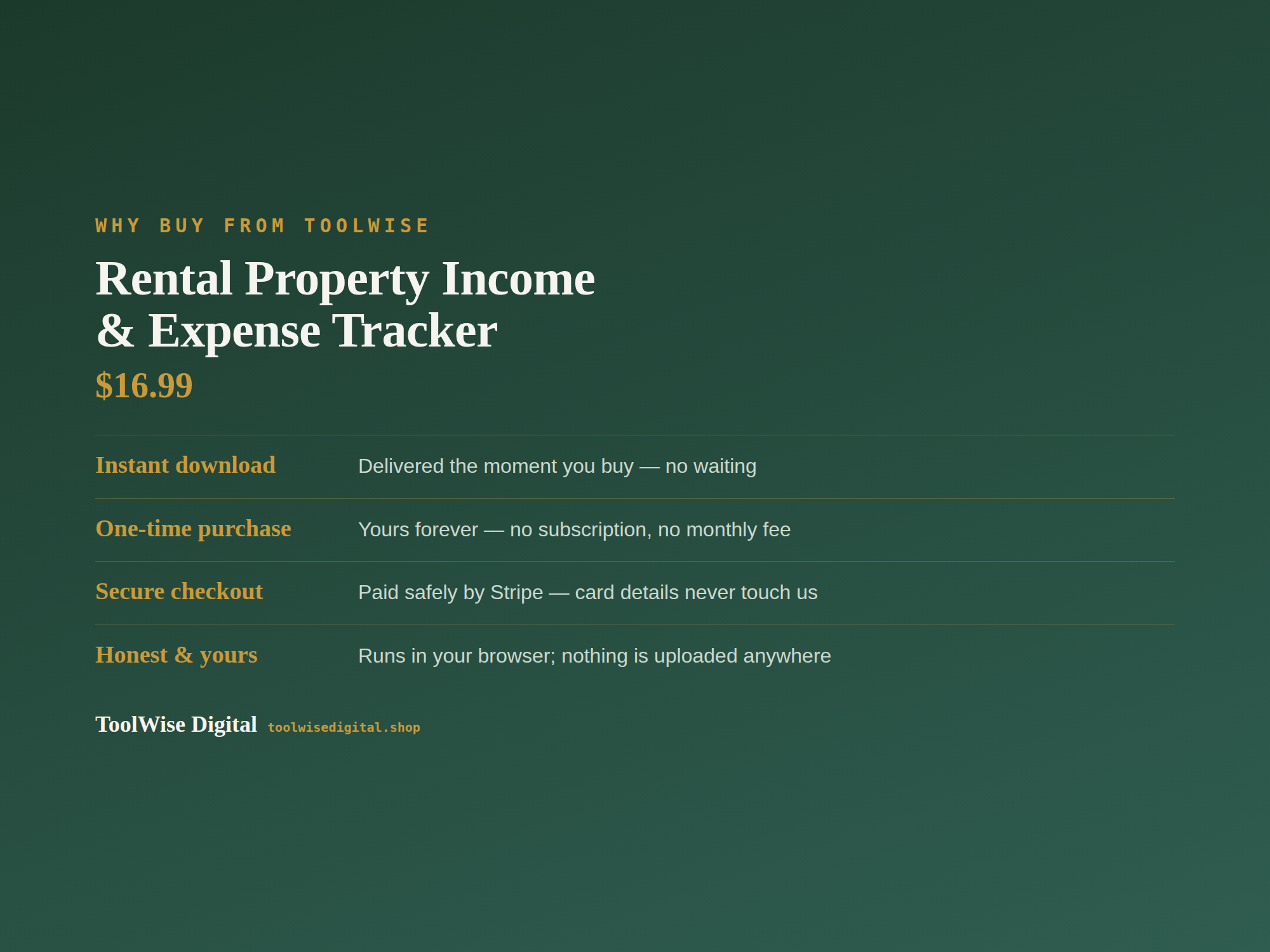 Rental Property Income & Expense Tracker — Google Sheets & Excel spreadsheet by ToolWise Digital — view 8