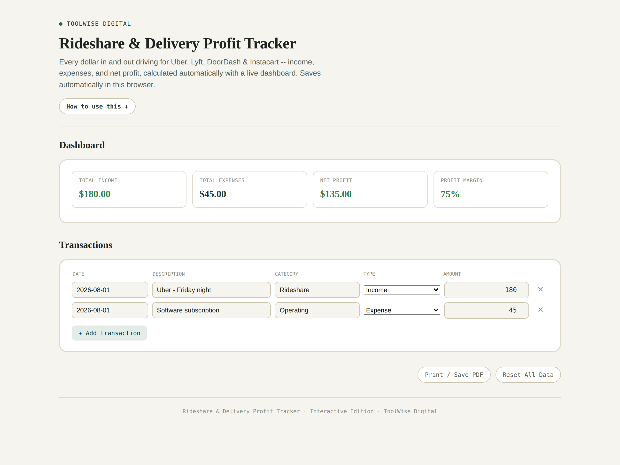 Rideshare & Delivery Profit Tracker