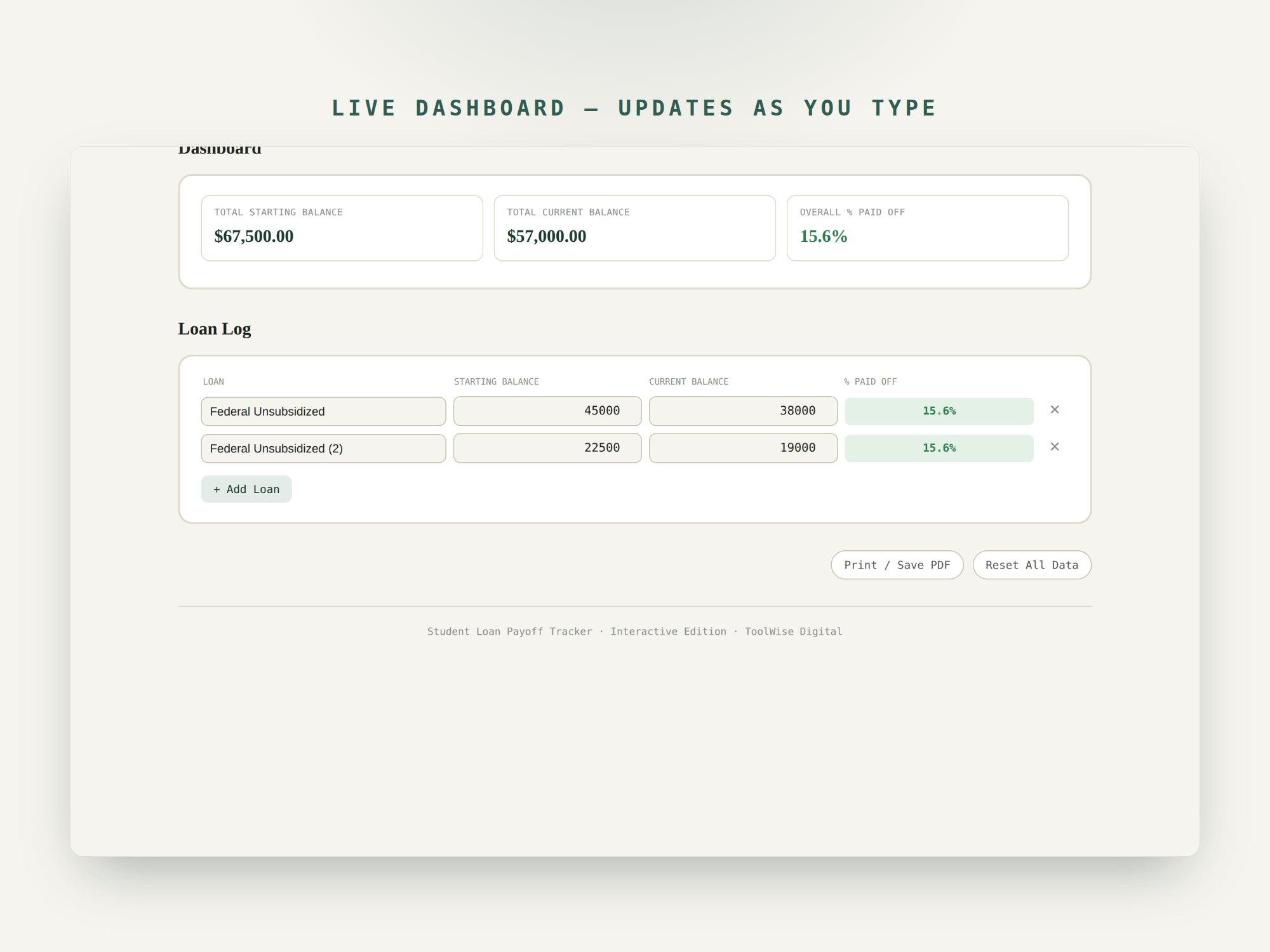 Student Loan Payoff Tracker — Google Sheets & Excel spreadsheet by ToolWise Digital — view 7