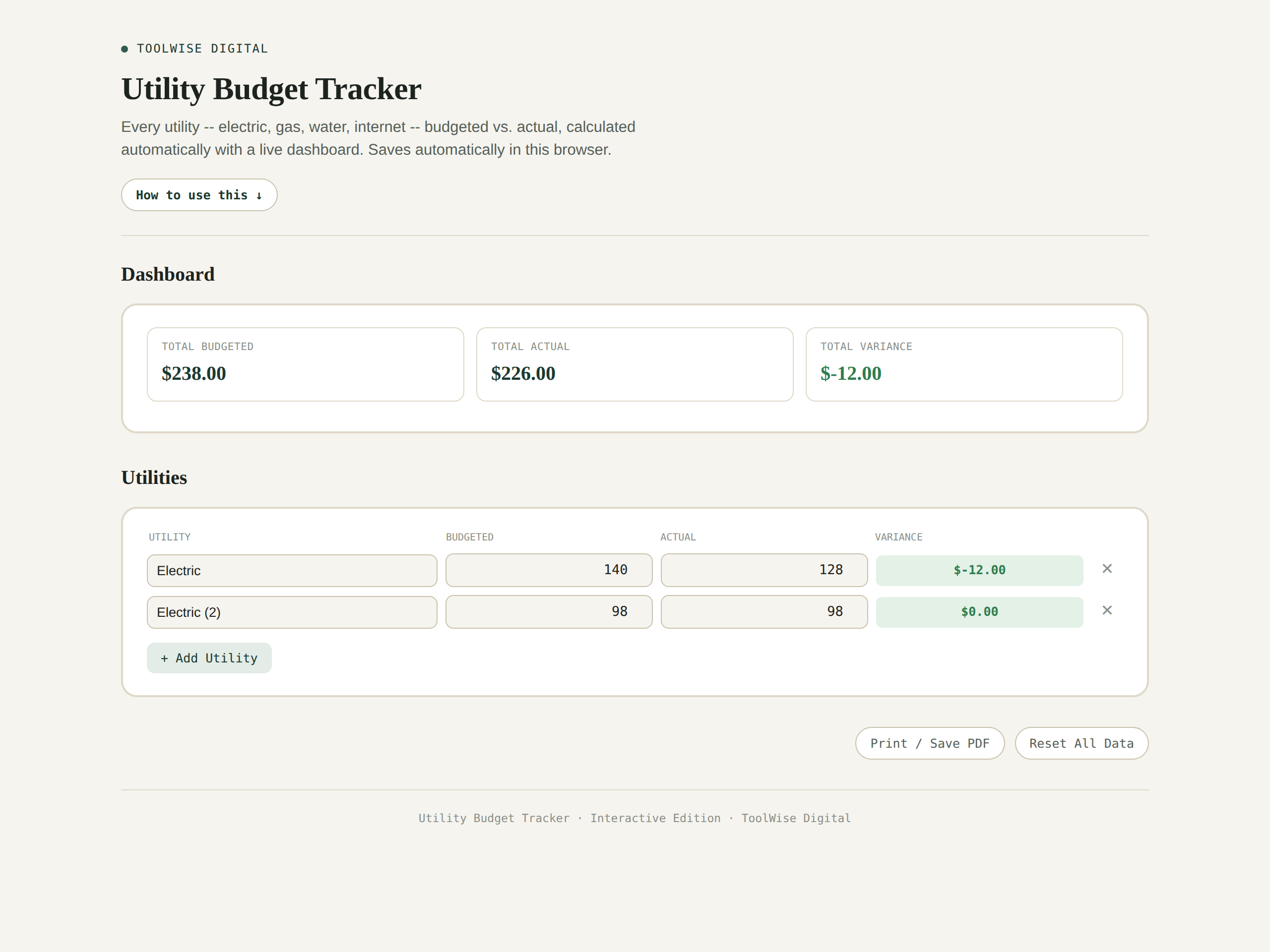 Utility Budget Tracker