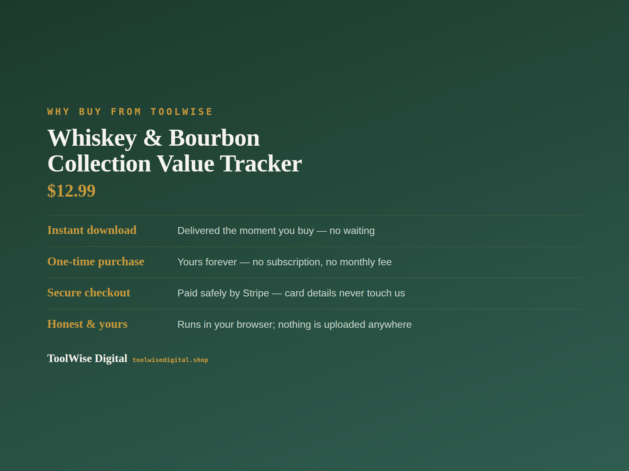 Whiskey & Bourbon Collection Value Tracker — Google Sheets & Excel spreadsheet by ToolWise Digital — view 8