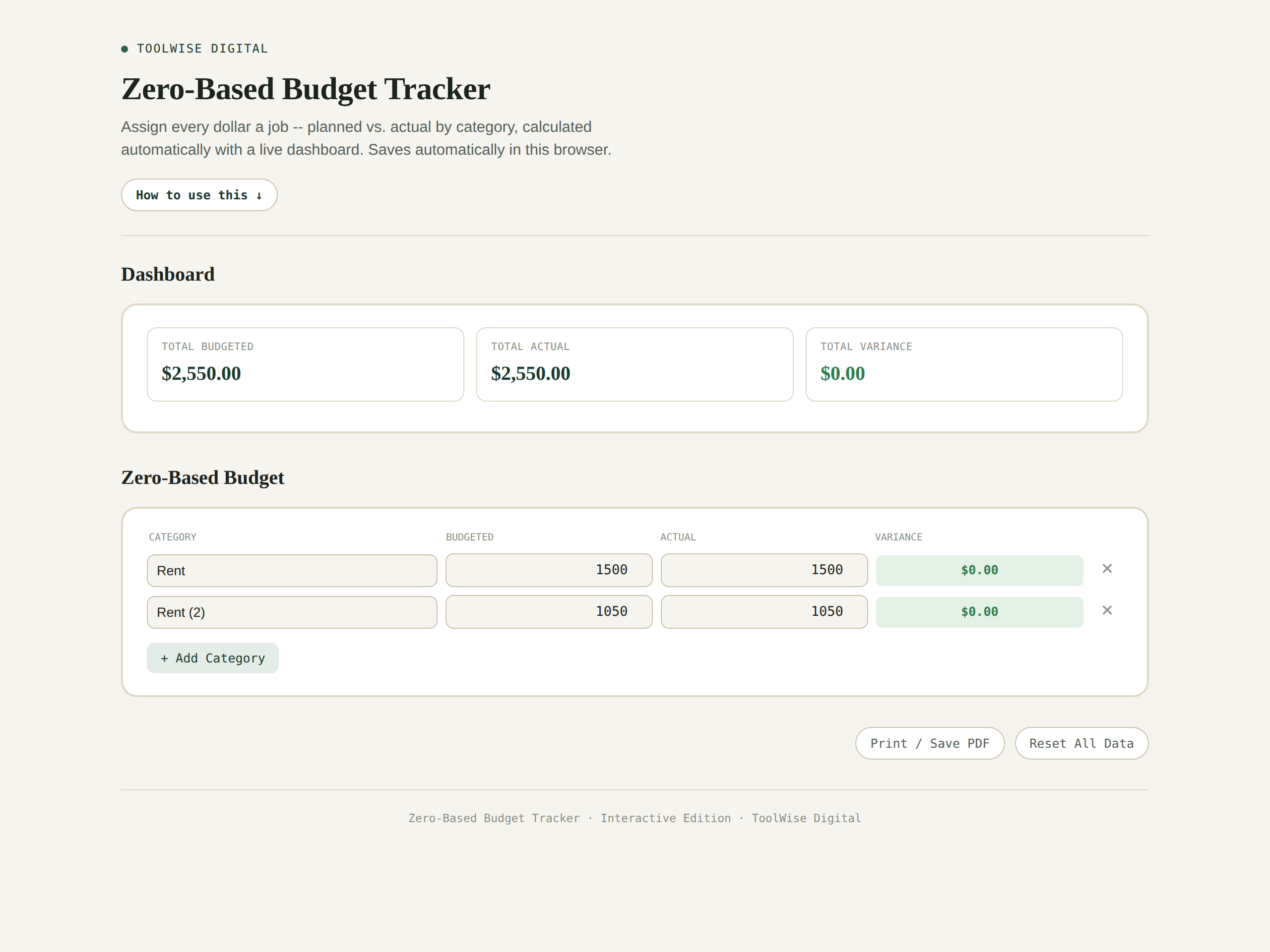 Zero-Based Budget Tracker