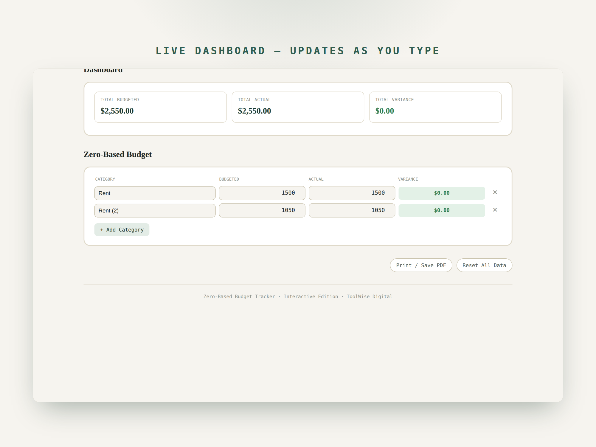 Zero-Based Budget Tracker — Google Sheets & Excel spreadsheet by ToolWise Digital — view 7