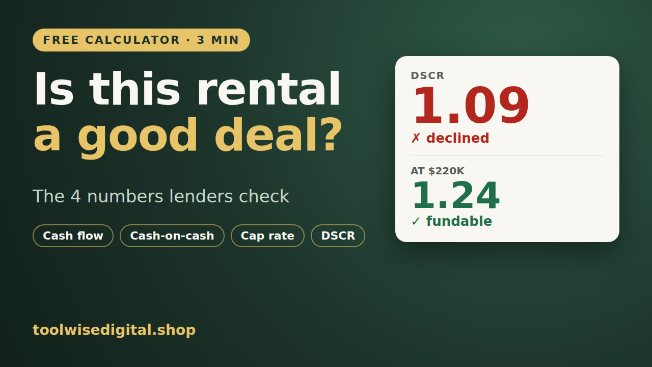 Is This Rental a Good Deal? The 4 Numbers Lenders and Investors Check (Free Calculator, 3 Minutes)